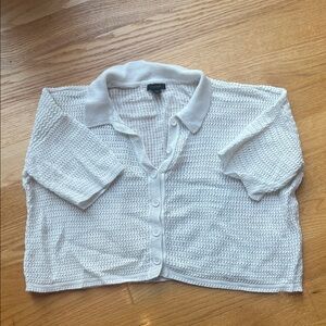 Halogen White Button-Up Knit Top